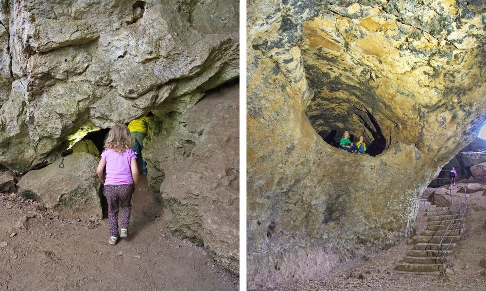 Kind wandert in Höhle